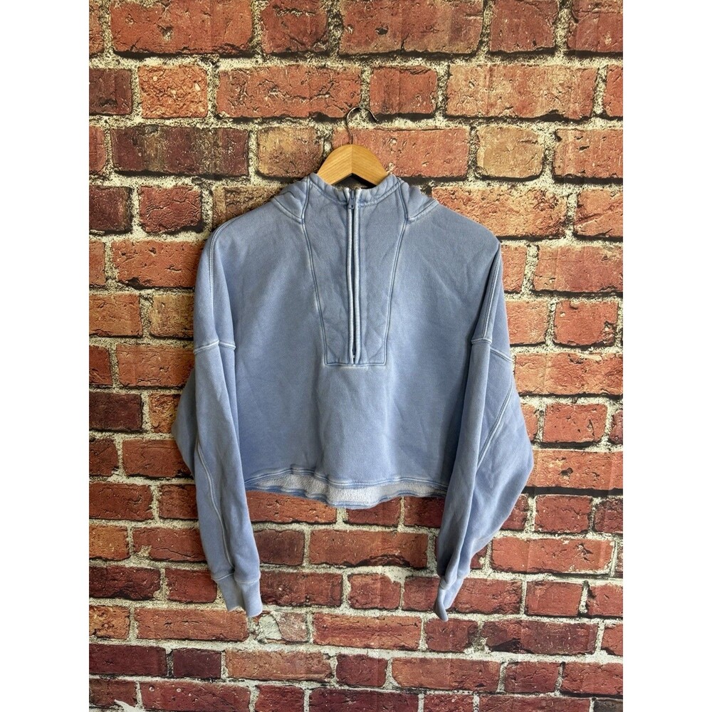 Abercrombie & Fitch Womens 1/2 Zip Garment Dyed Blue Cropped Sweater Size Medium